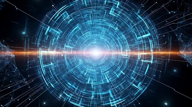 Futuristic abstract digital tunnel with glowing center