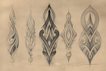 pencil sketch of tribal inspired motif with thick lines