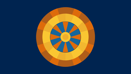Circular Geometric Design With Orange Yellow And Blue Segments On Navy Background abstract pattern