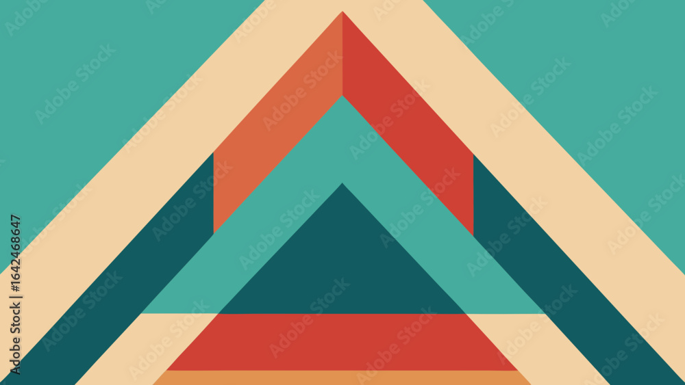 Poster geometric abstract pattern with teal orange and cream triangles and lines background