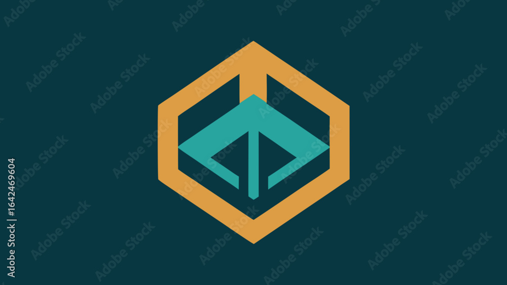 Poster Geometric Hexagonal Logo with Teal Arrow Element on Dark Teal Background abstract symbol