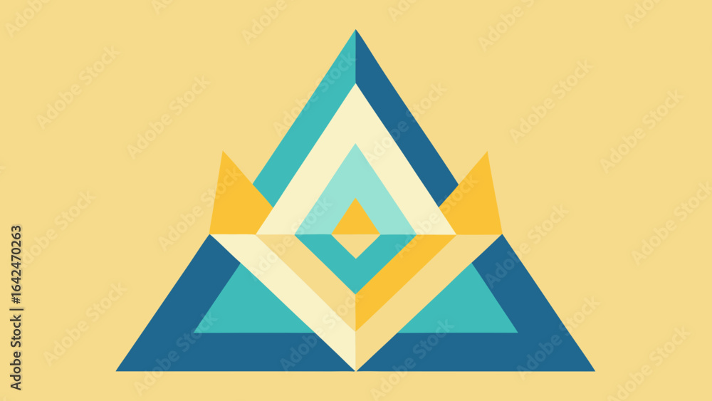 Aufkleber geometric triangle with layered colorful shapes on a pale yellow background abstract pattern