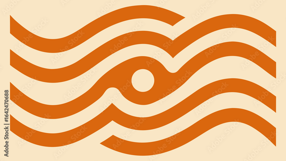 Poster horizontal abstract wavy lines pattern in orange on cream background vector illustration