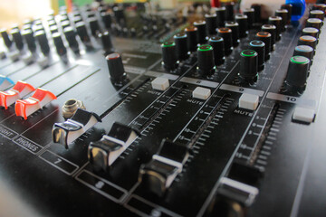 mixing console in a recording studio