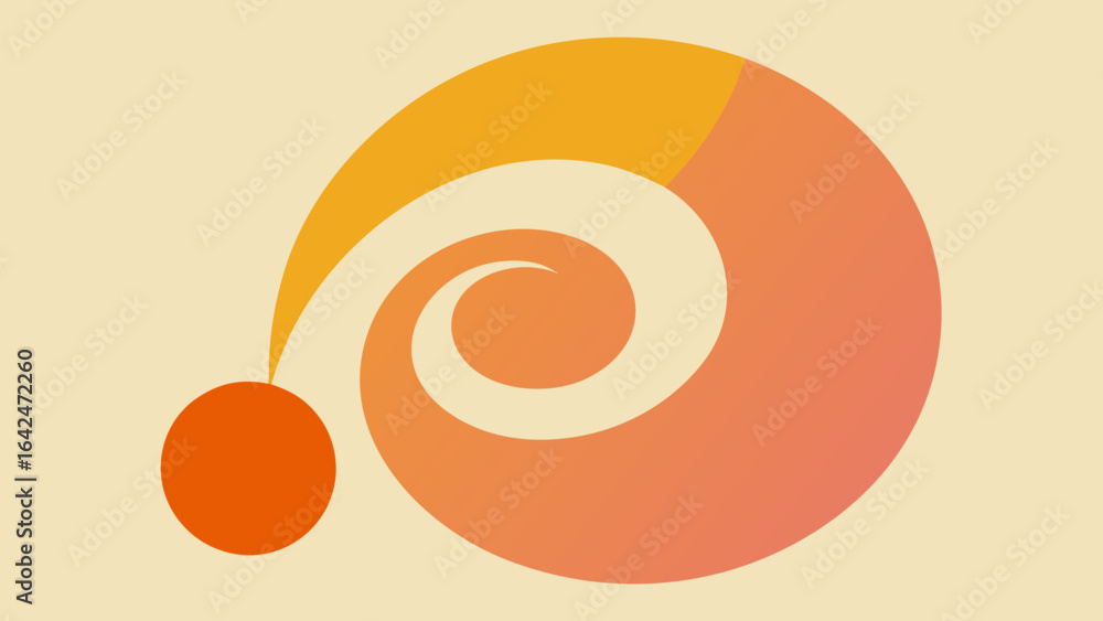 Poster spiral swirl with orange dot and gradient colors on beige background curve circular