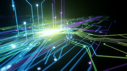 Abstract digital circuit board with glowing neon lines - Powered by Adobe