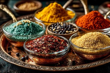Fresh ground spices in traditional bowls high resolution wallpaper