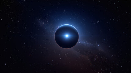 Fototapeta premium Minimalist cosmos design with a glowing planet and minimal stars, ideal for science and tech branding visuals.