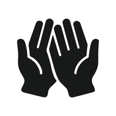A black silhouette icon of two hands with palms together in a high five gesture, symbolizing celebration or agreement.