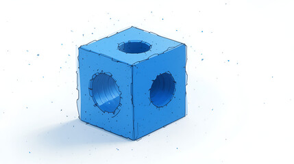 3D Illustrated Blue Square Peg Cylinder and a Round Hole on a Bright White Background.  A Unique Solution by thinking outside the box.