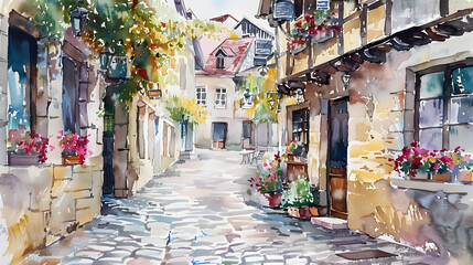 Obraz premium watercolor painting of a charming old European
