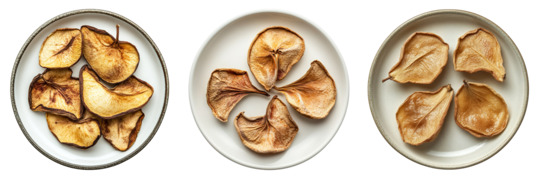 Three plates of food with different shapes and sizes of food