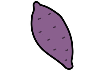 A simple flat-style illustration of a purple sweet potato. Suitable for autumn harvest, roasted sweet potatoes, desserts, recipe designs, and agricultural-themed projects.
