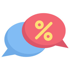 Two overlapping speech bubbles one with a percentage symbol indicating a discount or sale announcement