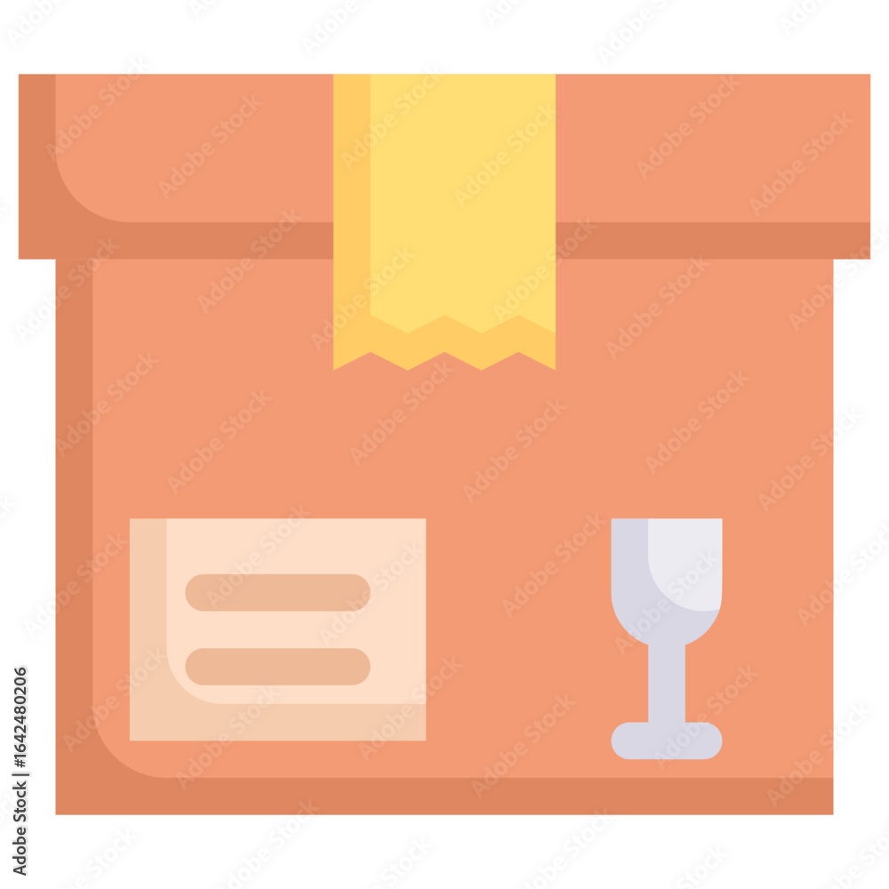Poster simple flat design illustration of a sealed cardboard box with fragile symbol and label