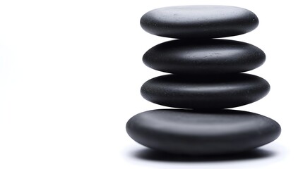 Perfectly aligned smooth stones stacked in vertical formation on white background, photographed with mirrorless camera and 50mm prime lens, soft natural light enhancing textures and balance