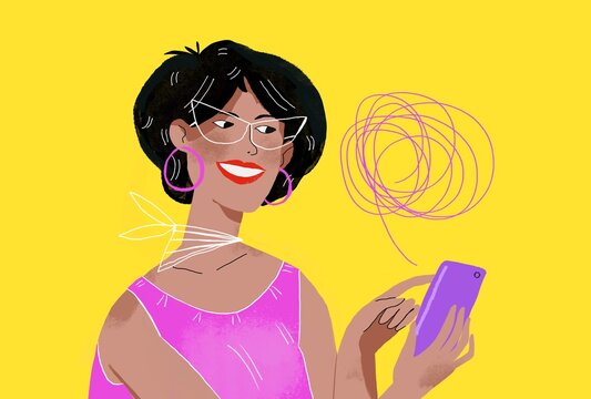 Cheerful  stylishly woman with phone 