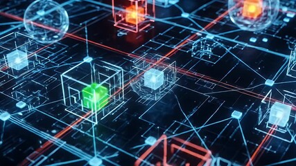 Abstract digital network with glowing cubes and connections - Powered by Adobe