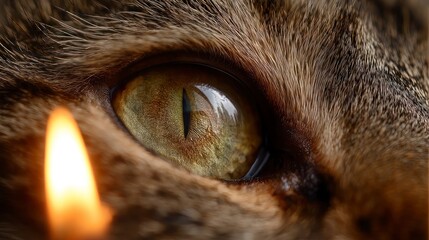 Closeup cat eye with flame