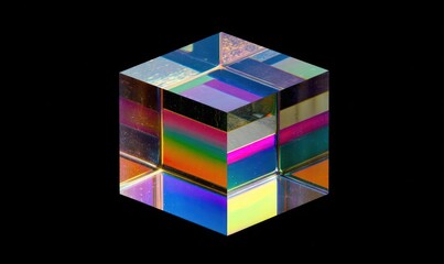Colorful, multifaceted cube on a black background