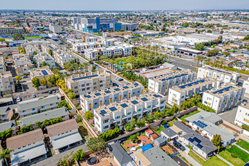 Buena Park, CA, LA County, March 15, 2025: Aerial View of Village of Buena Park around 5 Fwy, 91...