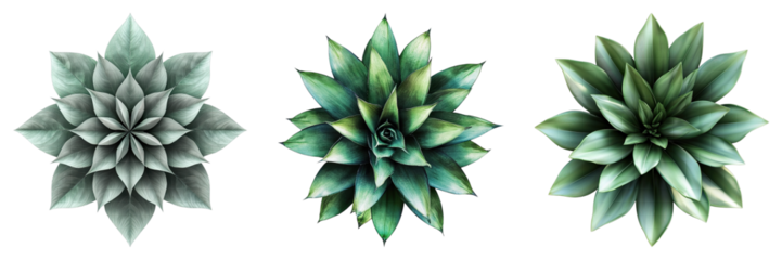 Three green plants with leaves and stems