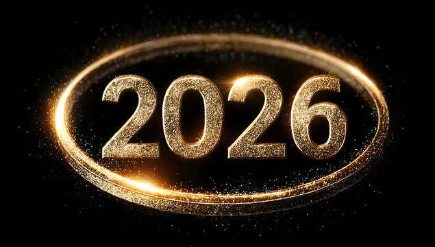 Stylish representation of the year 2026 in glittering gold, perfect for celebrating future events and milestones.