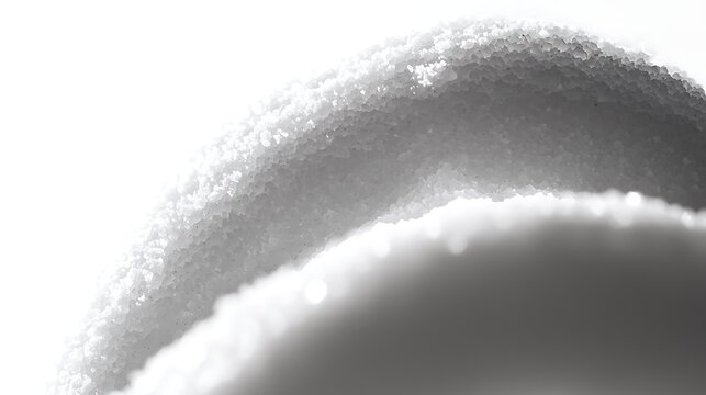 Macro detail of sea salt crystals piled naturally on white seamless background, photographed with DSLR and 50mm lens, translucent textures and irregular shapes emphasized with soft white light