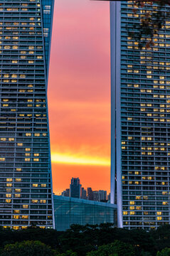 Modern architecture and tropical dusk