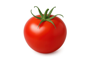 Ripe red tomato with green stem on transparent background