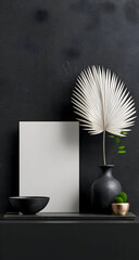 Stylish home decor featuring a sleek vase, elegant leaves, and minimalist aesthetics for modern living spaces.