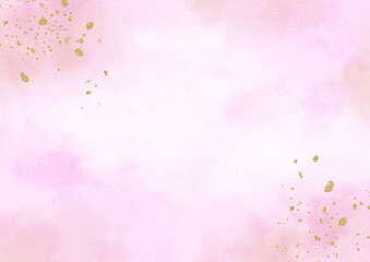 ゴールドの粒が散るピンク色の水彩テクスチャ