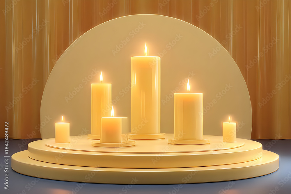 Poster a serene display of lit candles creating a warm and inviting atmosphere, perfect for relaxation and 