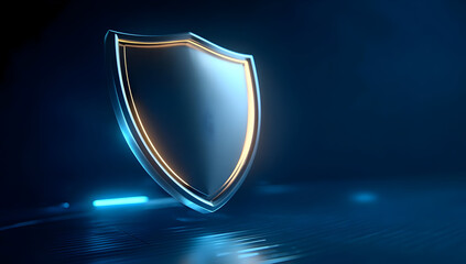 A sleek, modern shield icon glowing with blue light, symbolizing protection and security in the digital age.