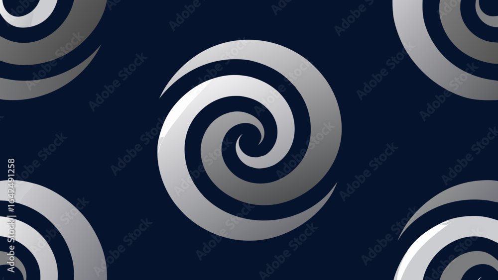 Poster dark blue background with silver gradient swirls and arcs abstract pattern