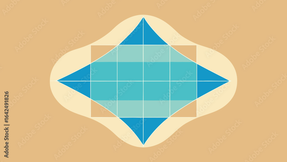 Poster geometric diamond grid with blue tones on beige background with soft edges pattern abstract