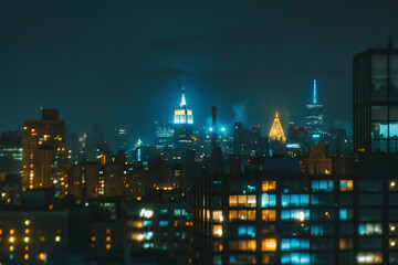 A blurred night view of New York. Urban city. Metropolis. Capital city. Blurred background. Background material. Light. Illumination.