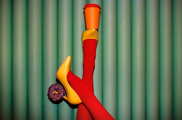 Creative fashion concept with coffee and donut