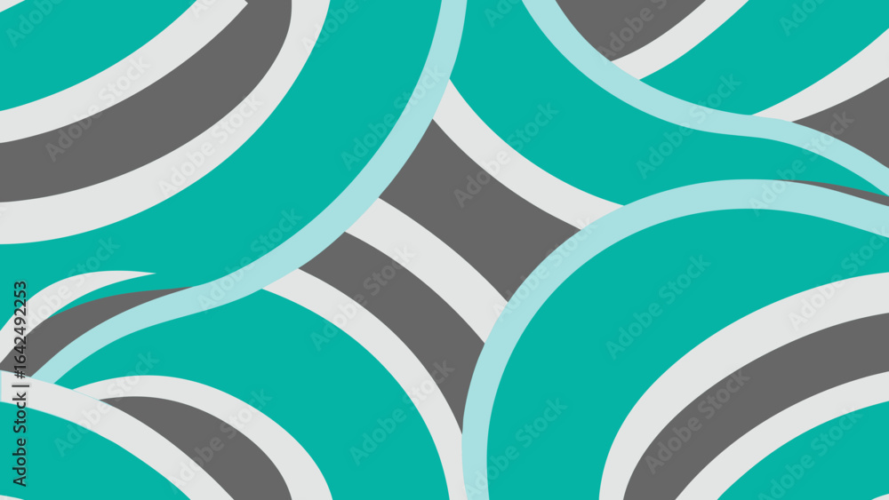 Poster intersecting curved bands in teal gray and white abstract pattern