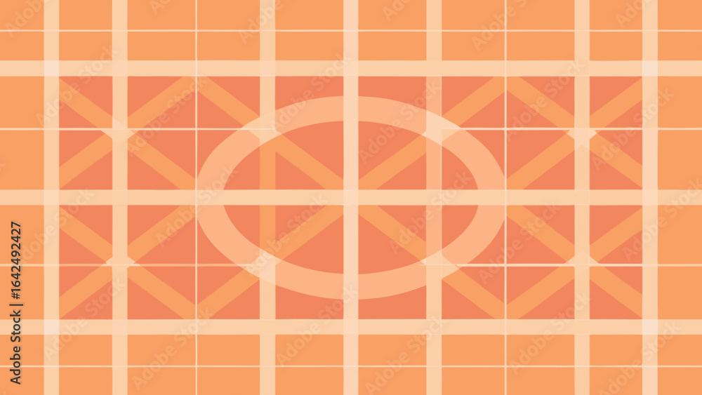 Poster Orange Grid Pattern With Translucent Circle And Diagonal Lines abstract background
