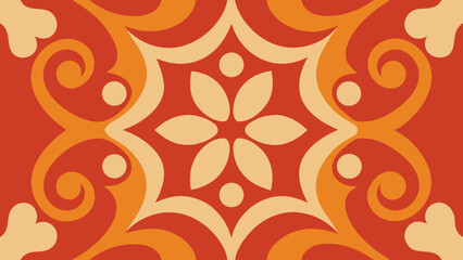 Ornate Floral Mandala Pattern in Red Orange and Beige Decorative Design vector illustration