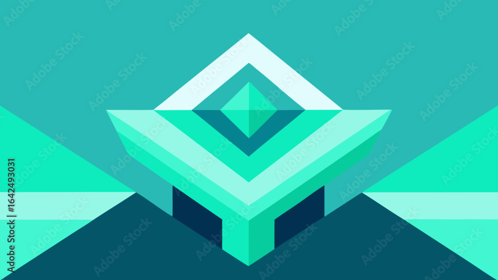 Poster teal and blue geometric abstract design with sharp angles and layers background bright