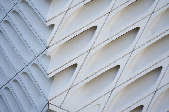 Modern architecture constructivism design of minimalist building of The Broad Museum, White Concrete Walls 