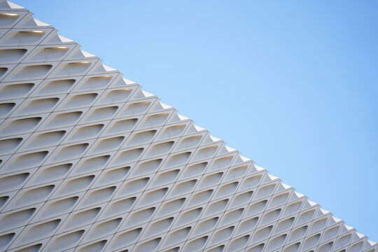 Modern architecture constructivism design of minimalist building of The Broad Museum, White Concrete Walls 