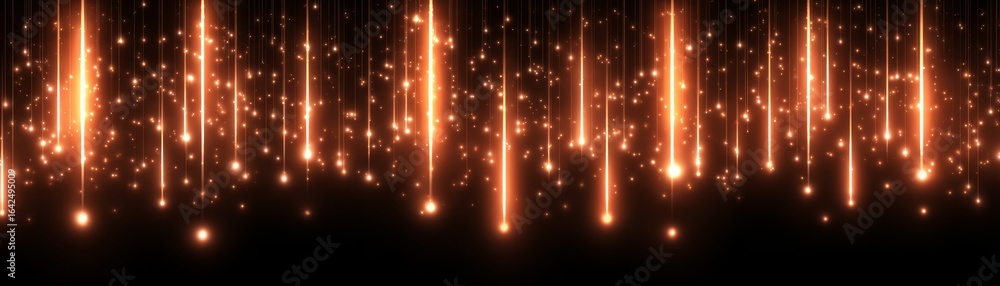 Poster an abstract digital artwork showcasing vibrant orange light beams and glowing circular patterns agai