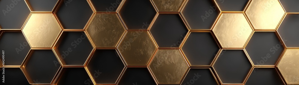 Poster elegant gold hexagon pattern on a stark black background a luxurious geometric abstract design for m