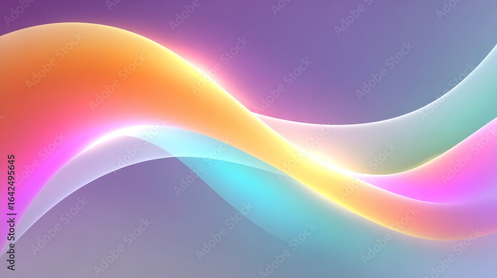 Poster an abstract digital illustration of a vibrant multicolored wave of luminous energy flowing across a 