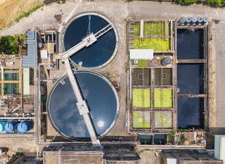 Aerial View of Large Sewage Treatment Plant