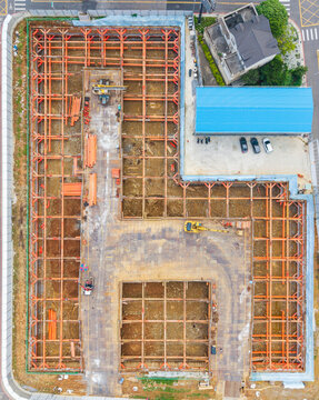 Aerial View of Steel Frame Construction Site