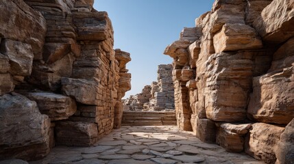 Obraz premium Ancient stone pathway lined with large rocks.